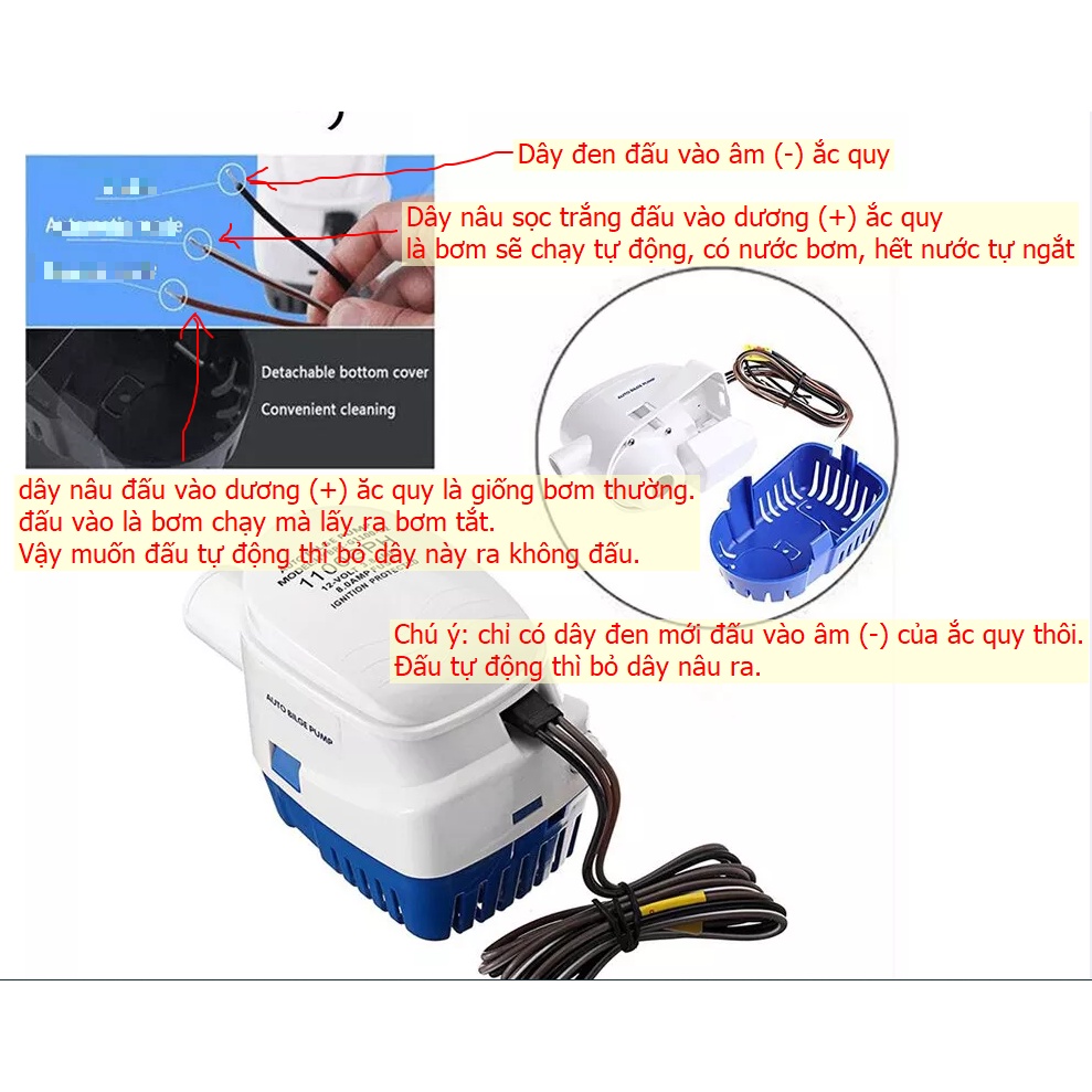 Bơm tự động 24V dây đồng 1100GPH cho tàu thuyền ca xà lan du thuyền