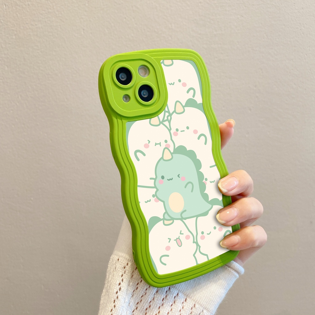 Ốp Điện Thoại Màu Xanh Lá Cây Họa Tiết Khủng Long Cho iPhone 14 11 7 / 8plus 6plus 13Pro 12Promax 8 13 12Pro XR X XSMax SE 2020 14plus