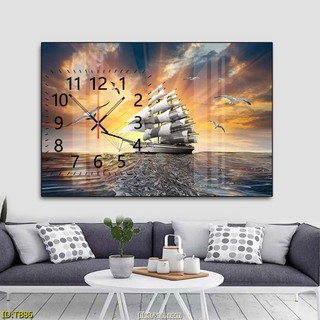 Đồng hồ treo tường tráng gương phong cảnh biển đẹp - tranh đồng hồ trang trí phòng khách, phòng ngủ