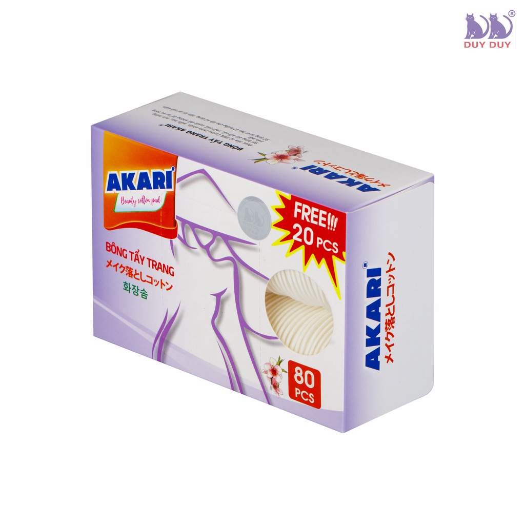 Bông tẩy trang AKARI Nhật Bản 160 miếng, bông to, mềm