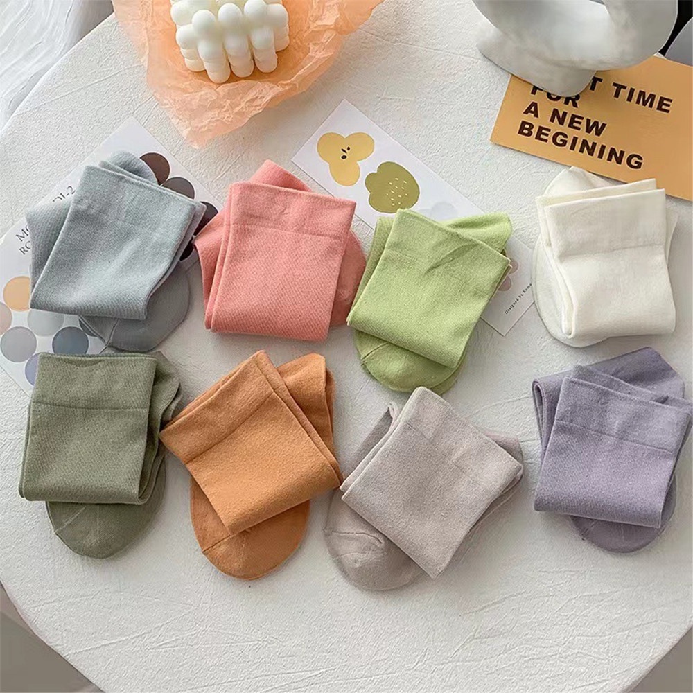 Vớ Cotton Mỏng Thoáng Khí Đơn Giản Màu Trơn Phong Cách Nhật Bản Dễ Thương Cho Nữ