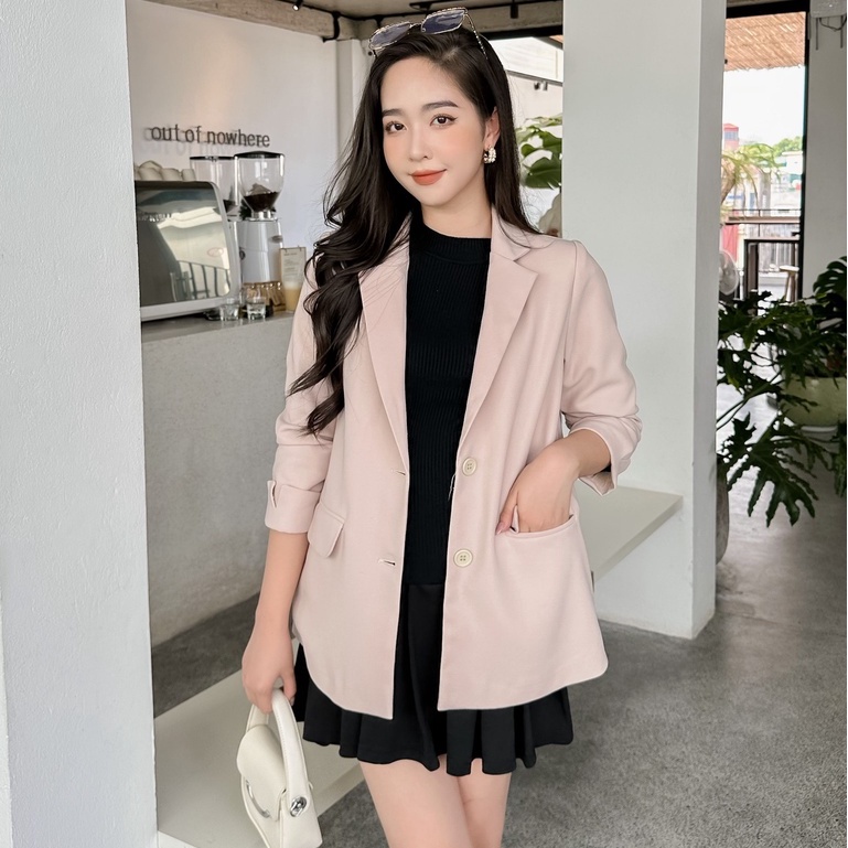 MEDYLA - Áo khoác bầu blazer tay lỡ 2 lớp tuyết mưa lót lụa sang chảnh