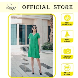 Sono - đầm linen vạt chéo nút gỗ váy xuông sang chảnh
