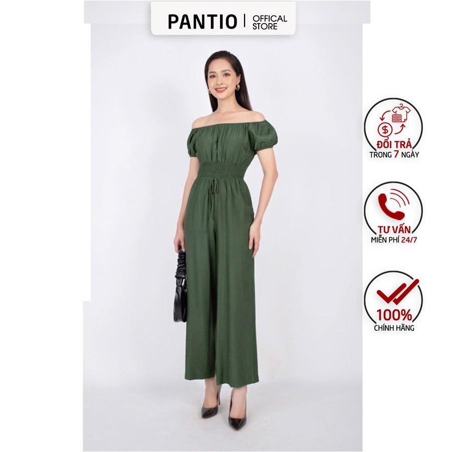 FJS3133 - Jumpsuit dạo phố vải lụa dáng ôm vai trễ đai eo chạy smocking quần ống đứng - PANTIO