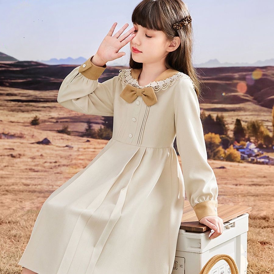 Đầm Tay Dài Phong Cách Thời Trang Xuân Thu Mới Dành Cho Bé Gái 3-5 - 8-10 - 12-13 Tuổi