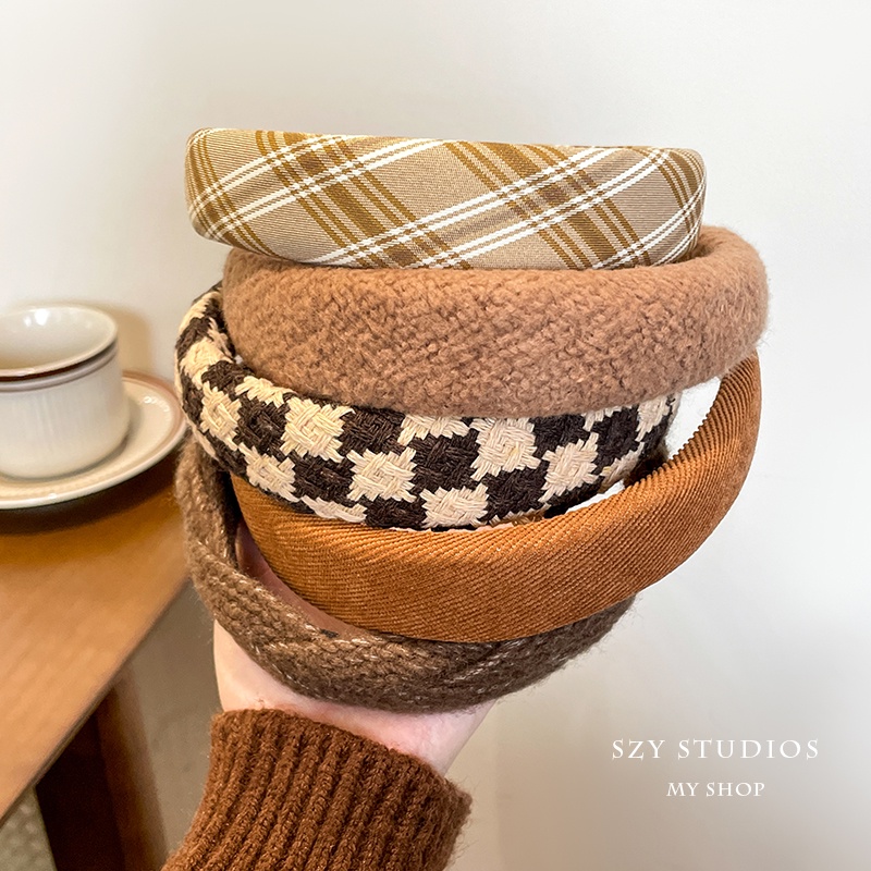 Băng Đô Nhung Lông Màu Cà Phê Thời Trang Thu Đông Hàn Quốc