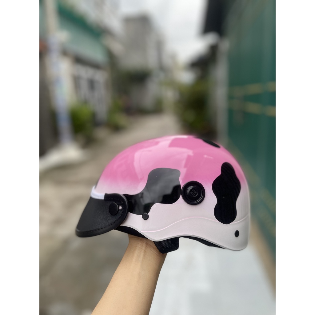 Nón Bảo Hiểm 2 Màu Có Thông Gió Cực Đẹp Hình Bò Sữa Cực Đẹp