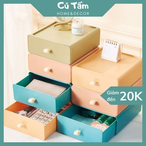 Hộp nhựa để bàn phong cách Morandi, ngăn kéo nhiều tầng đựng đồ để bàn đa năng