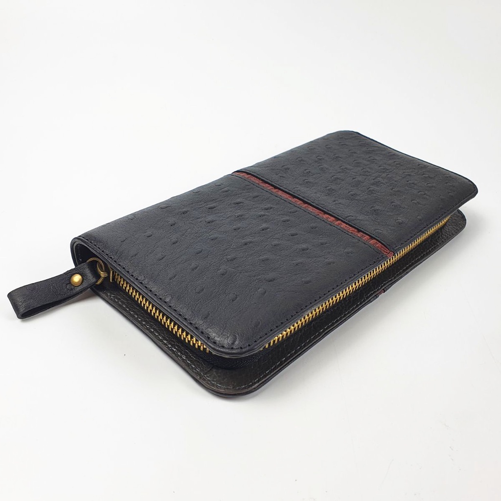 Ví cầm tay nam nữ da bò vân đà điểu WL126VB  - 100% da bò thật, BH 3 năm