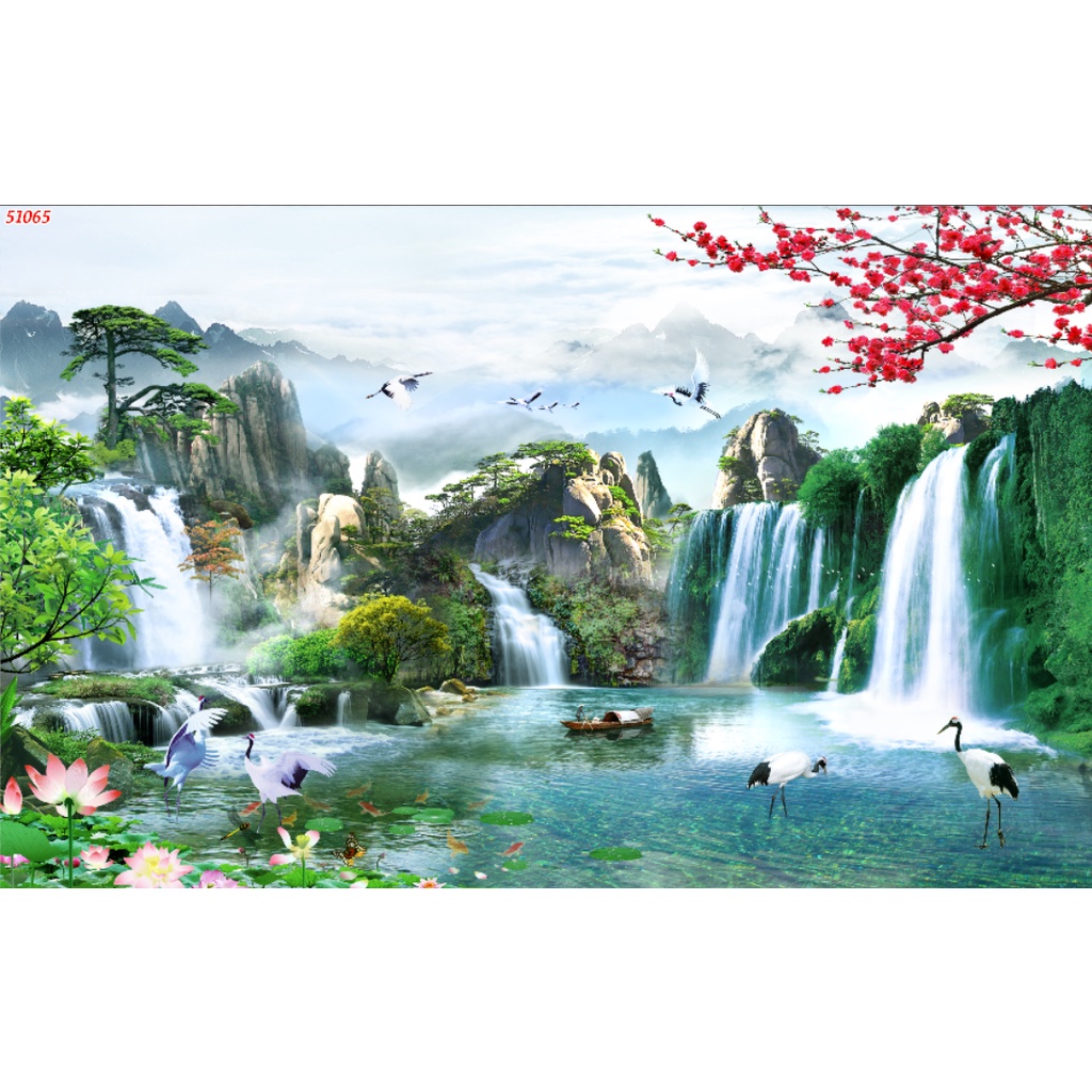 Tranh SƠN THUỶ dán tường phòng khách thiên nhiên đẹp nhất