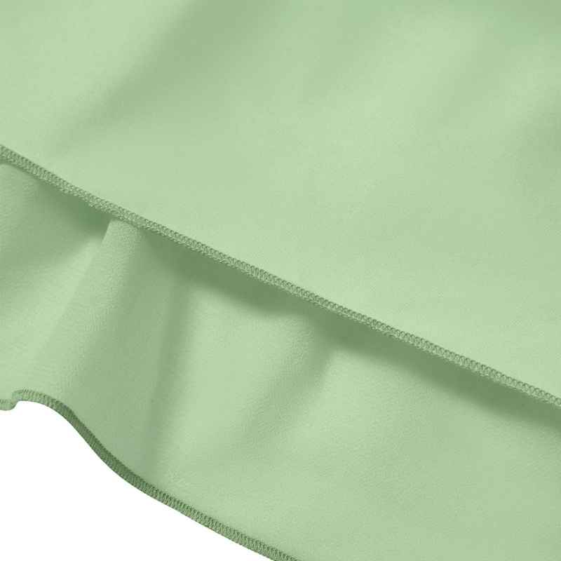 Xiangbao Đầm Chiffon Dáng Chữ A Tay Ngắn Phồng Ngắn Phối Bèo Nhún Thanh Lịch Thắt Nơ Eo Cho Nữ