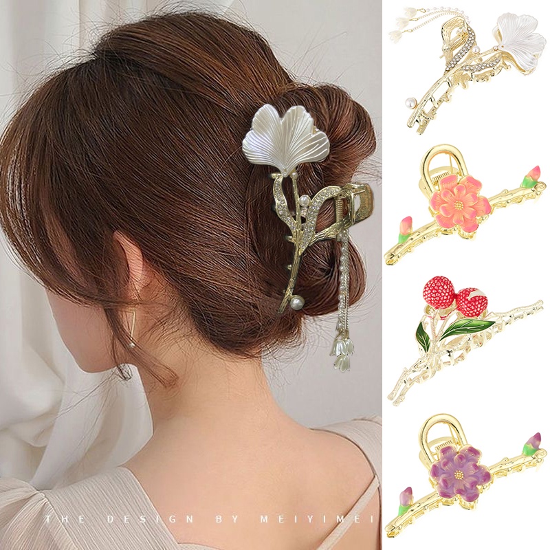 Kẹp Tóc Đính Đá Ngọc Trai Và Nơ Bằng Kim Loại Thời Trang Hàn Quốc