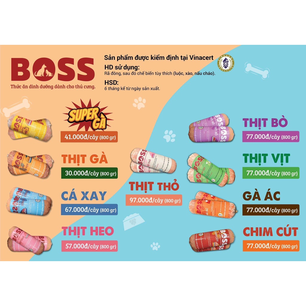 Thực phẩm tươi dành cho chó mèo nhiều vị - Raw Food - BOSS 800g