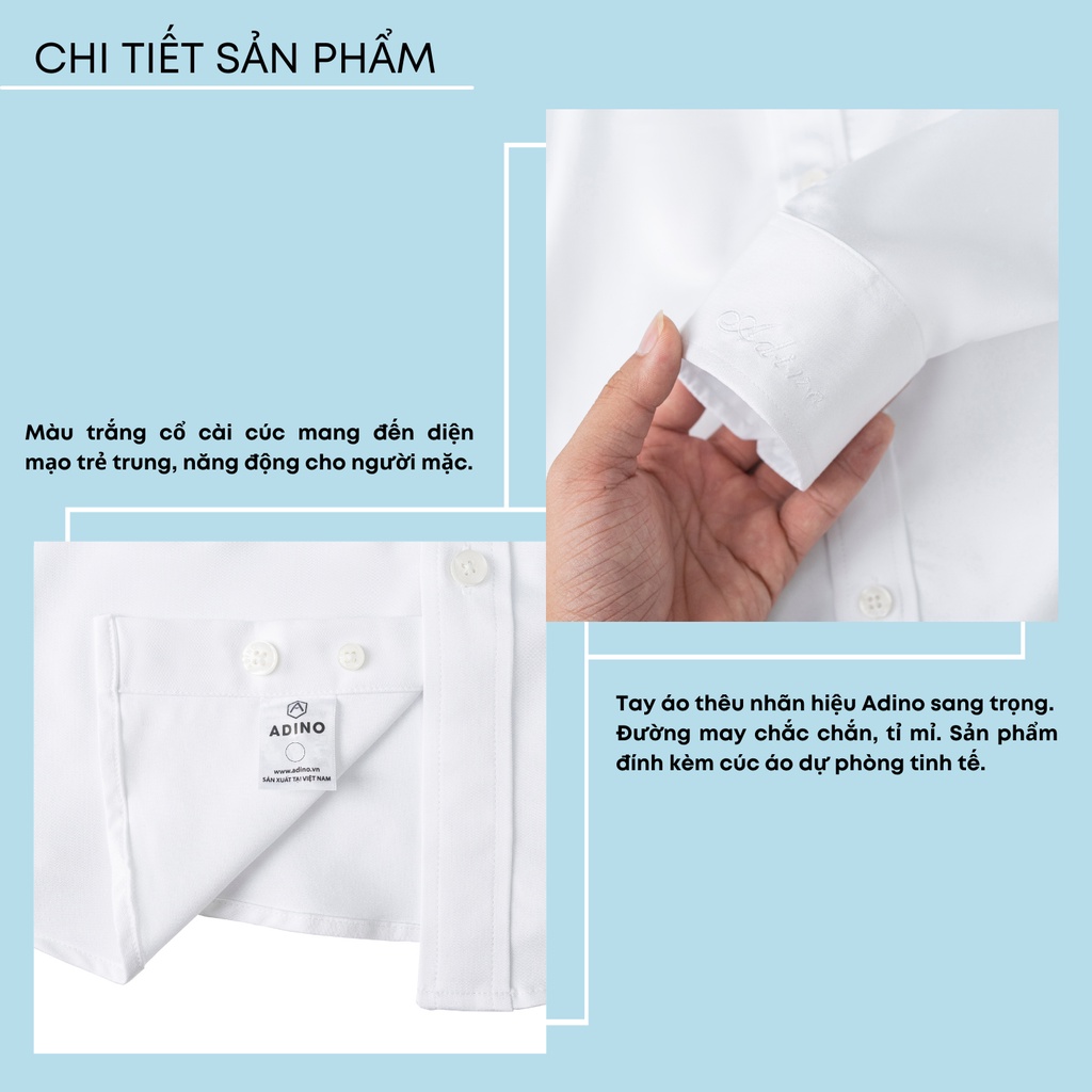 Áo sơ mi trắng nam cổ cài cúc ADINO vải sợi sồi modal mềm mịn mát co giãn tốt dáng slimfit công sở trẻ trung S258