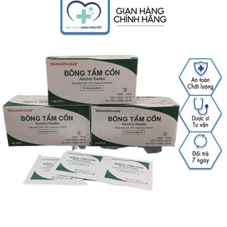 Bông tẩm cồn alcohol swabs tanaphar 70 độ hộp 100 miếng - cn98