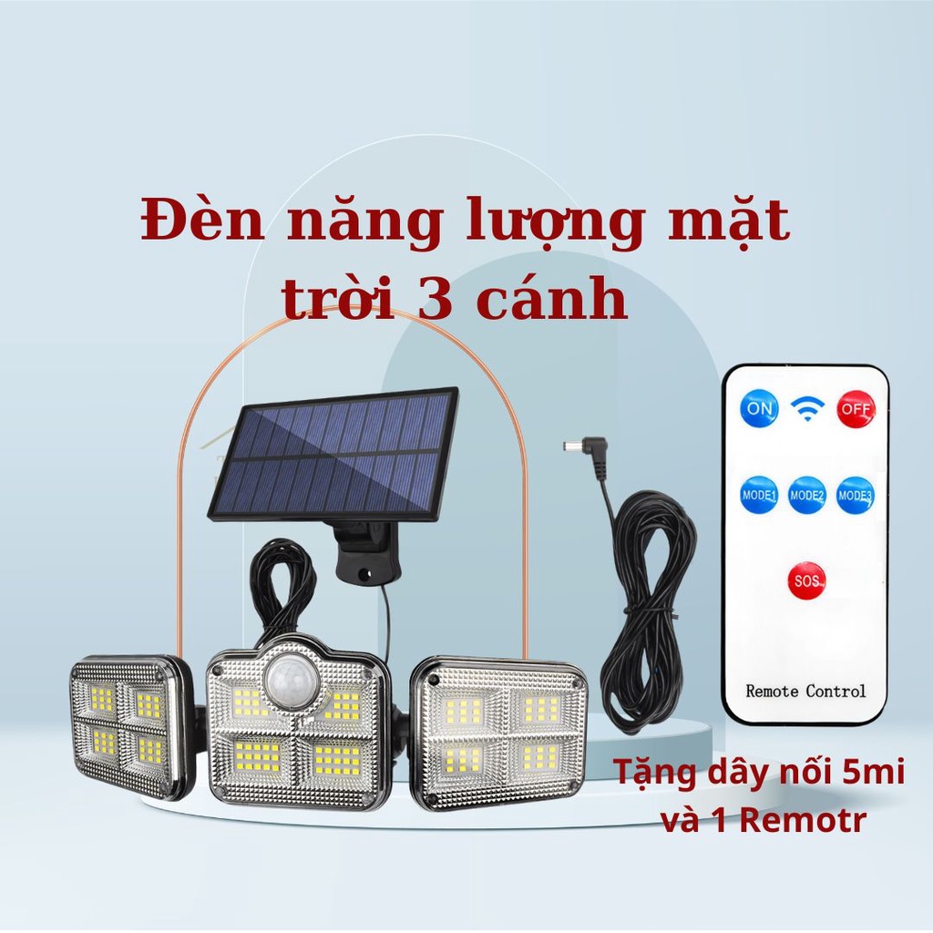 Đèn Năng Lượng Mặt Trời - 80w Solar Light Thế Hệ Mới, Đèn Năng Lượng Chống Nước 3 Bóng 138 Led Có Cảm Biến Chuyển Động