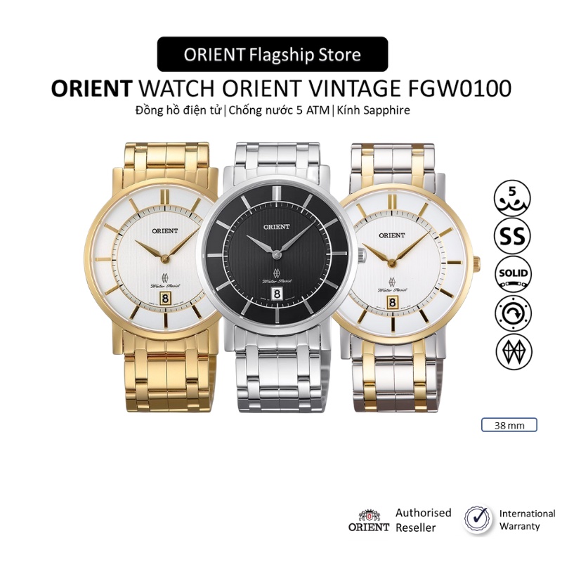 Đồng hồ nam Orient Watch Vintage FGW0100 mặt kính sapphire chống xước máy quartz dây thép đeo tay cao cấp chính hãng