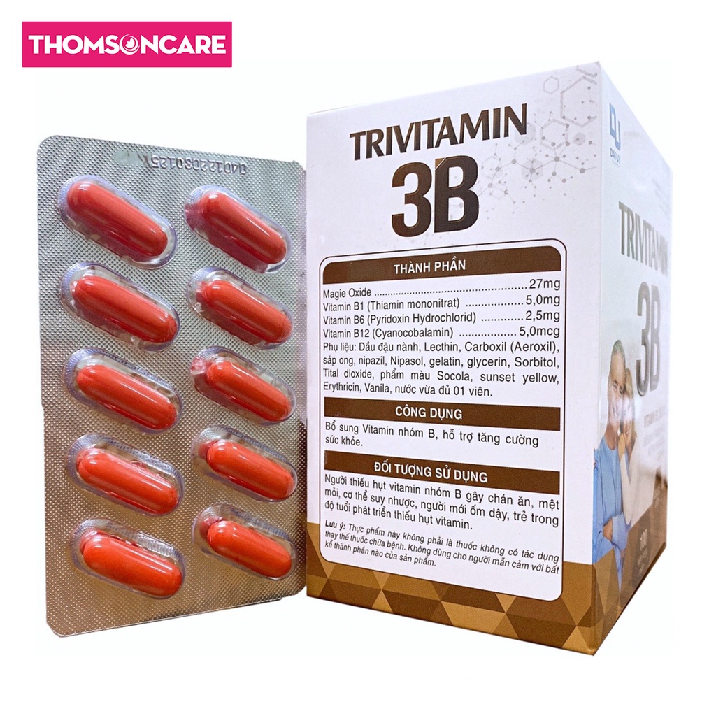 Bổ sung Vitamin B1 B6 B12 tổng hợp Đại Uy - TriVitamin 3B giúp tăng đề kháng, giảm mệt mỏi - Hộp 100 viên nang mềm