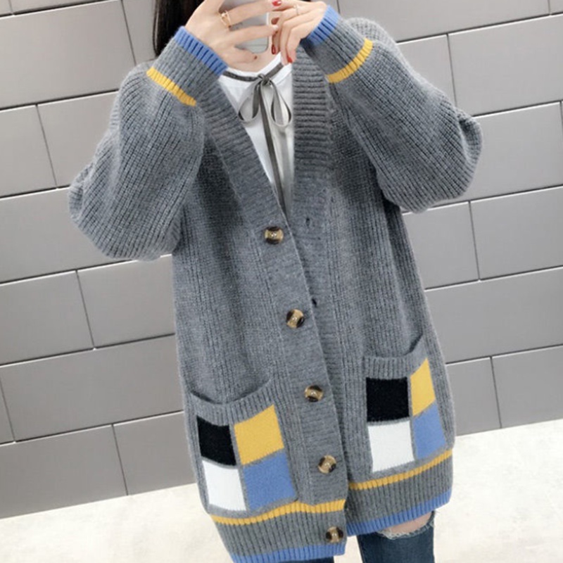 IELGY IELGY Áo Khoác cardigan Dệt Kim Phối Túi Phong Cách Hàn Quốc Cho Nữ