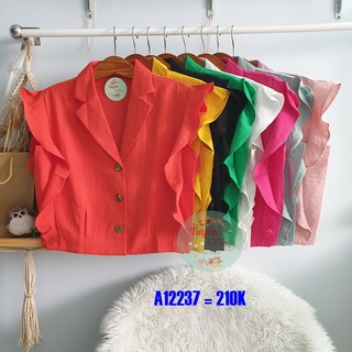 Áo croptop cổ danton nhún bèo hông