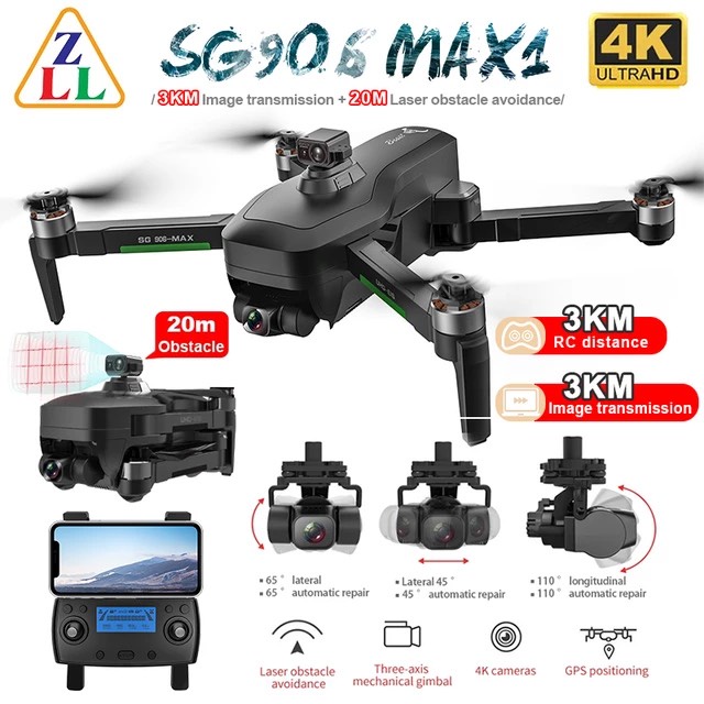 Flycam ZLL SG906 MAX1 Camera 4K Chống rưng 3 trực cảm biến lazer chống va chạm 360 độ, bay 25 phút tầm xa 3Km