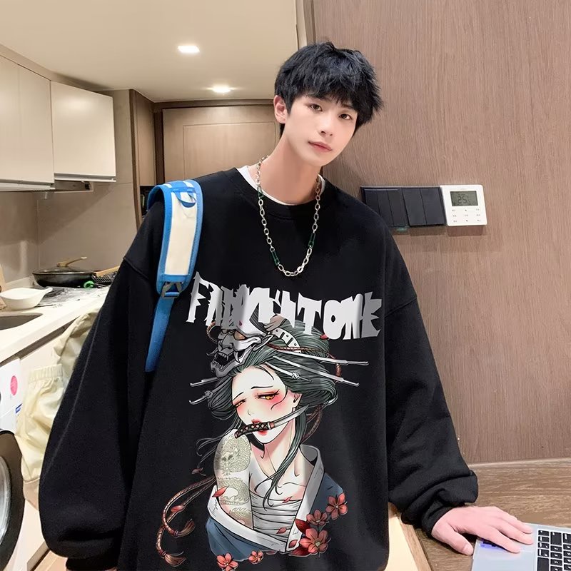 Áo Sweater Dáng Rộng Cổ Tròn Tay Dài In Hình Cô Gái Anime Nhật Bản Thời Trang Mùa Thu Cho Nam Và Nữ