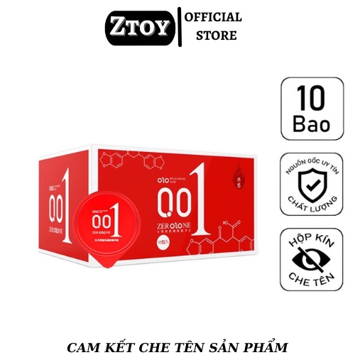 Bao Cao Su OLO 0.01mm Đỏ , Siêu Mỏng Truyền Nhiệt Tặng Kèm Bi , Gốc Nước - Hộp 10 Bcs + 1 viên bi
