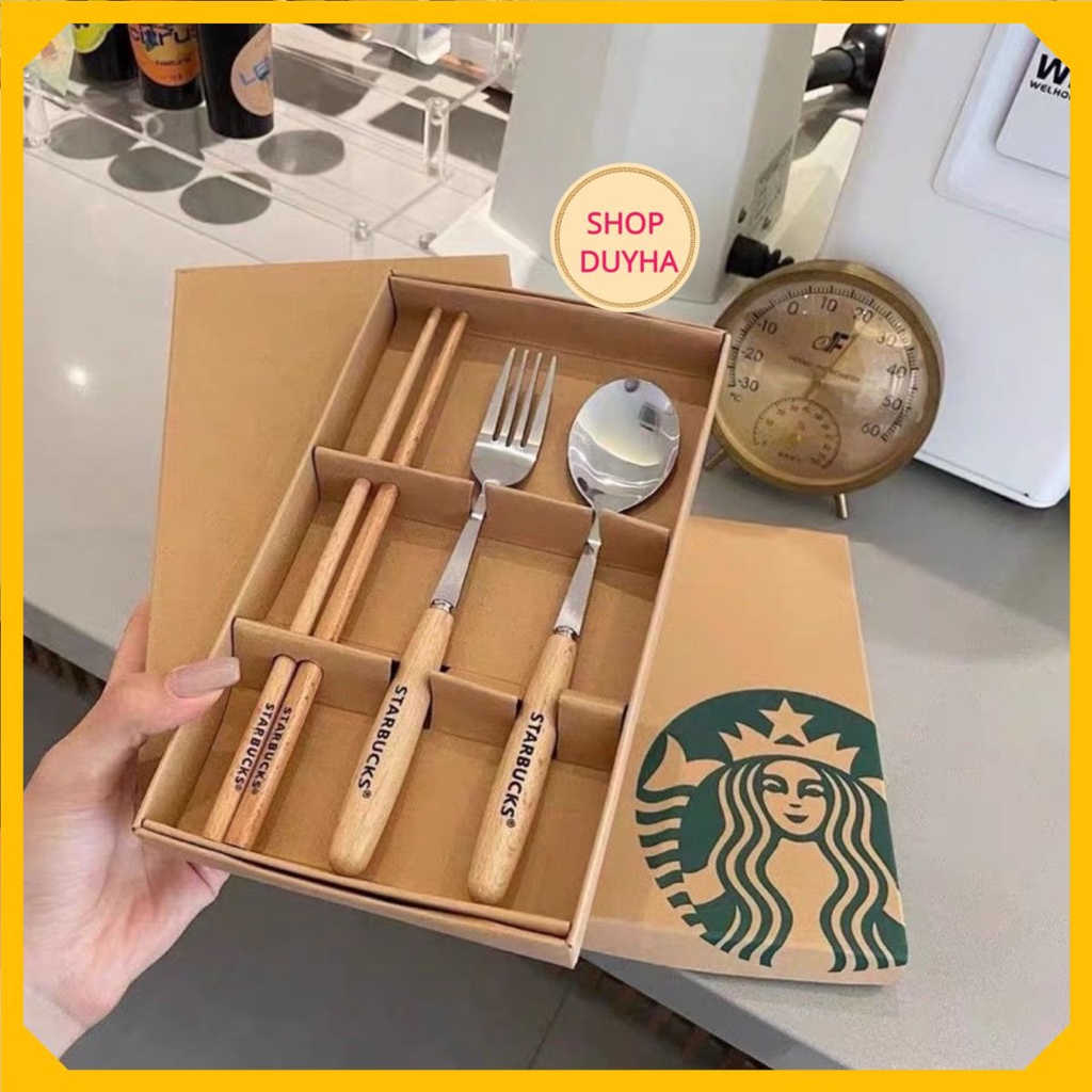 Sét Đũa Nĩa Kèm Hộp Starbuck Sang Xịn