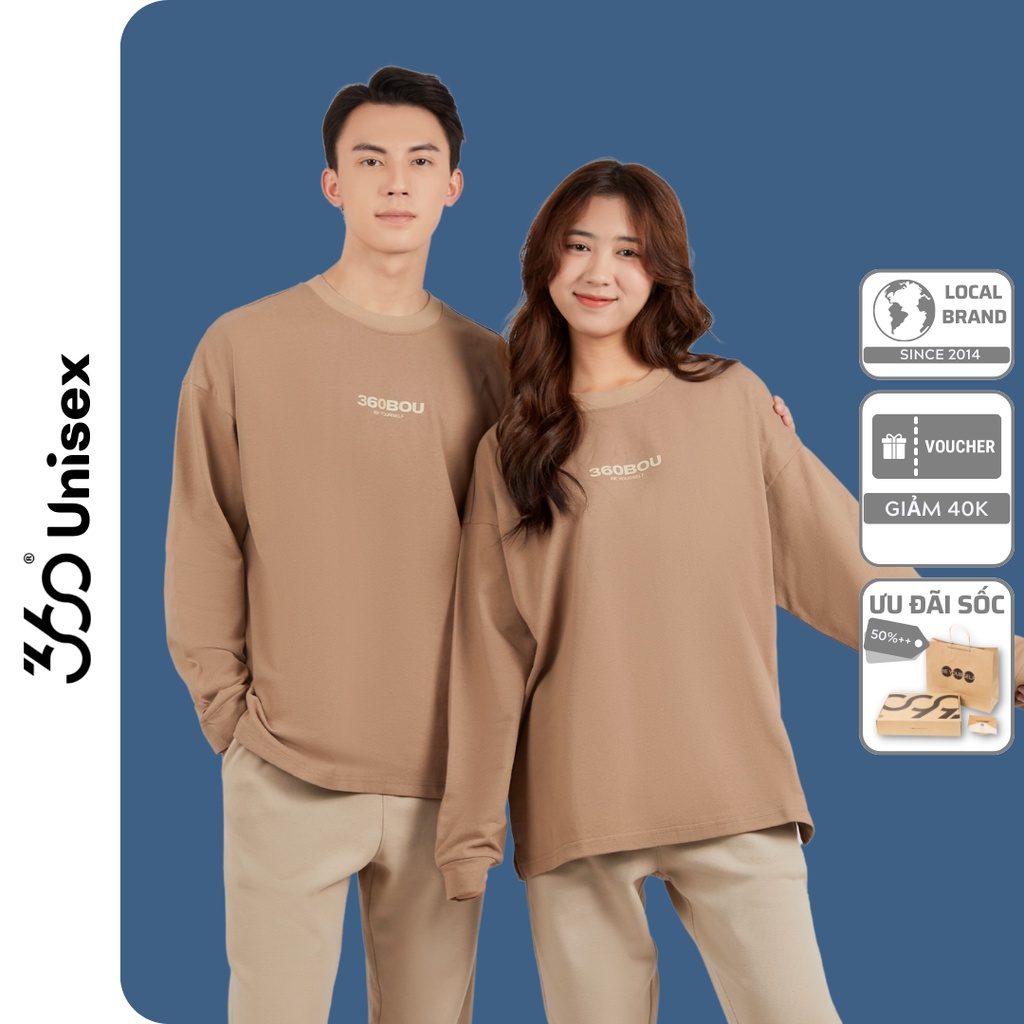 Áo Thun Nam Nữ Unisex Form Rộng Tay Dài Cổ Tròn Vải COTTON Chính Hãng 360 Boutique ATDOL328