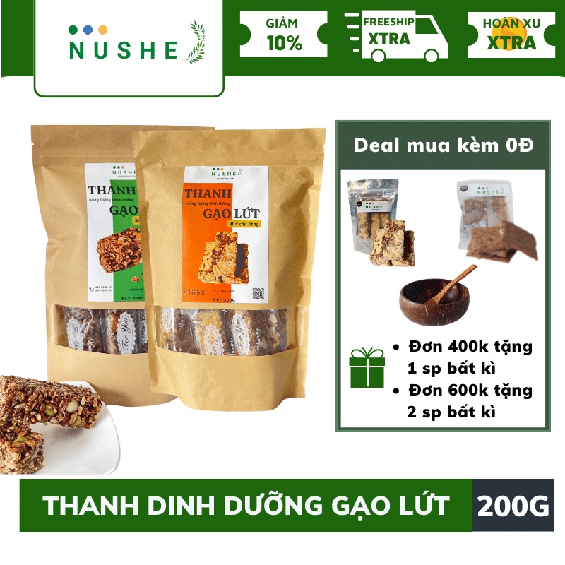 Gạo Lứt Ăn Kiêng NUSHEFOOD - Bánh Healthy Vị Chà Bông, Rong Biển, Ăn Vặt, Hạt Dinh Dưỡng 200gr