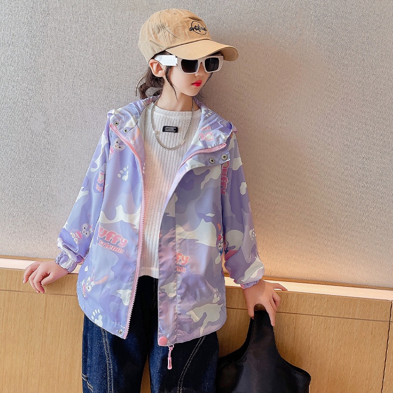 Planet Áo Khoác Chống Gió Có Mũ Trùm Đầu In Hoạ Tiết Hoạt Hình Dễ Thương Xinh Xắn Cho Bé Gái