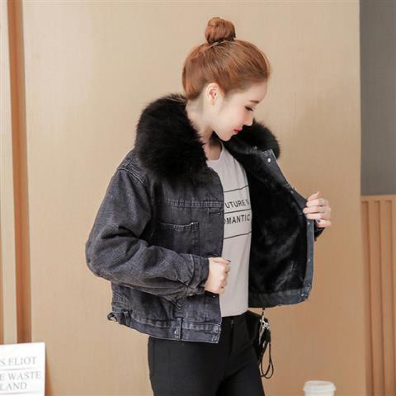 Áo Khoác Denim Cotton Lót Lông Cừu Dày Dặn Phong Cách Mới 2022
