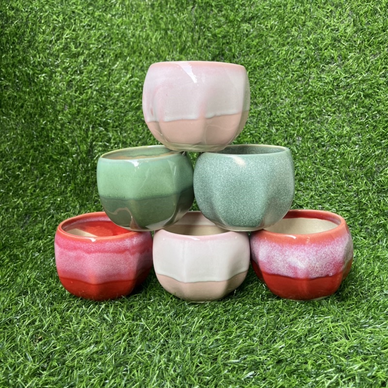 Chậu sứ men hỏa biến hình bóng lõm - Nhiều màu - Solar Garden