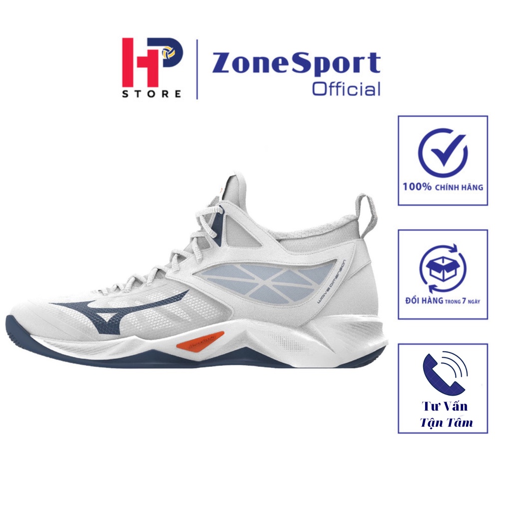 Giày Mizuno Wave Dimension Trắng Xanh - Giày Bóng Chuyền cổ thấp linh hoạt đế cao su đàn hồi, thoáng khí, bật nhảy tốt