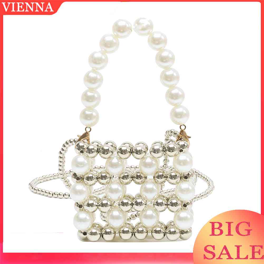 Túi Xách Đeo Chéo Đính Hạt Ngọc Trai Hình Vuông Mini Cho Nữ