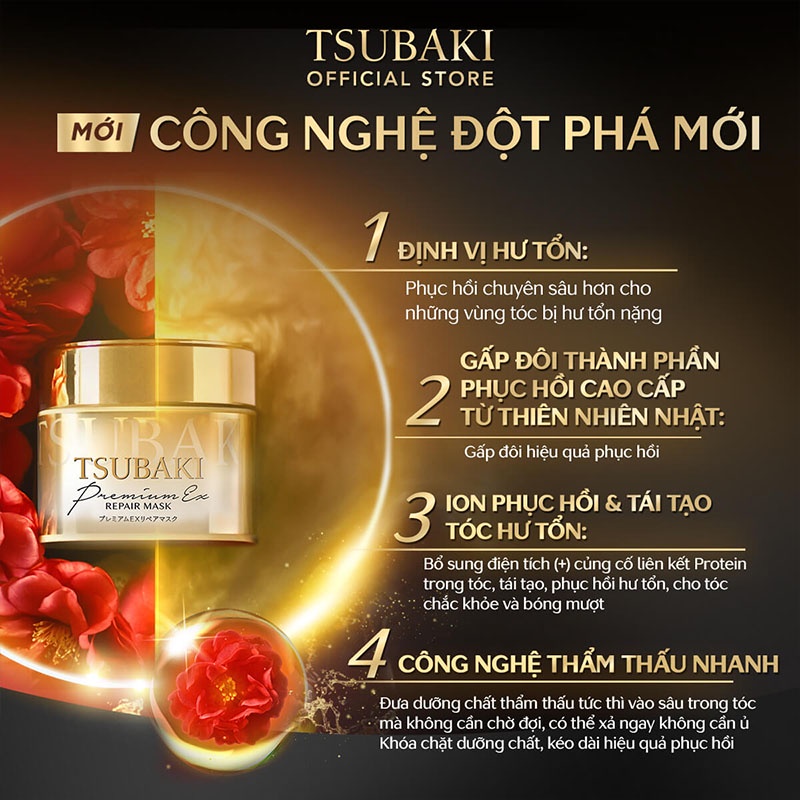 Combo Gội-Xả & Mặt nạ tóc Phục hồi hư tổn nặng & giảm gãy rụng -Tsubaki Premium EX Intensive Repair (490mlx2+180g)