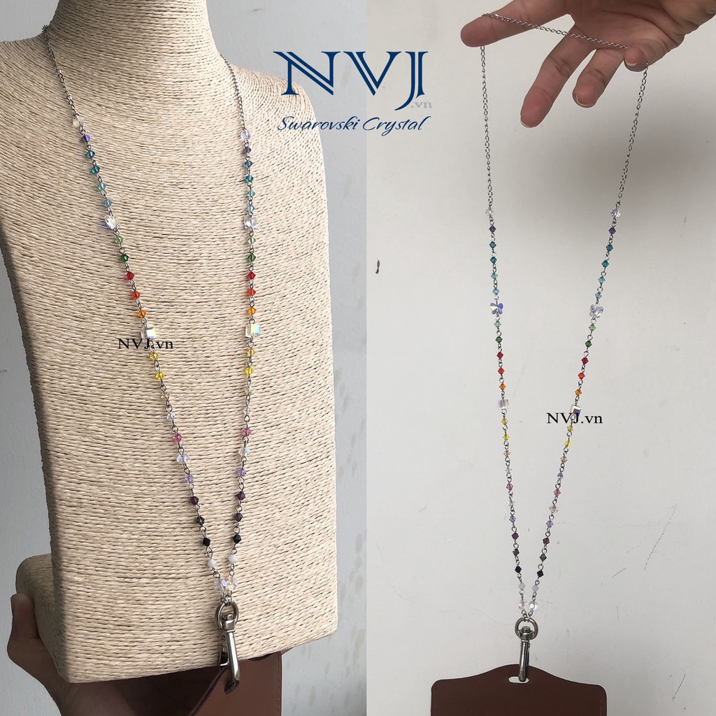 Dây đeo bảng tên, điện thoại pha lê Swarovski cao cấp lấp lánh nhiều màu cầu vồng tuỳ chọn - Trang sức NVJ