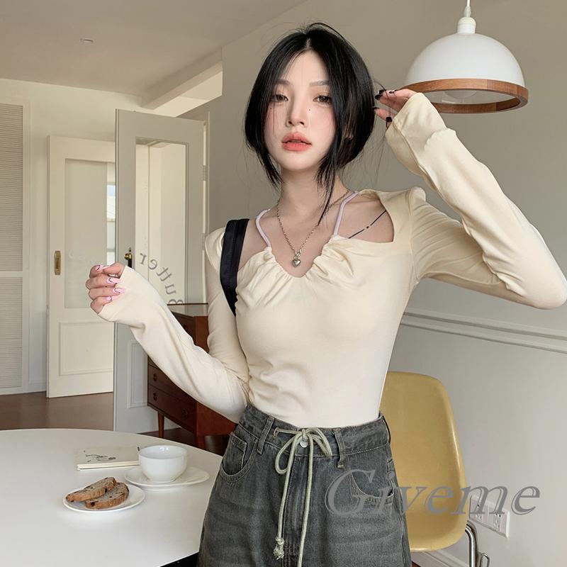 Áo Thun Lửng Tay Dài Cổ V Thời Trang Dành Cho Nữ