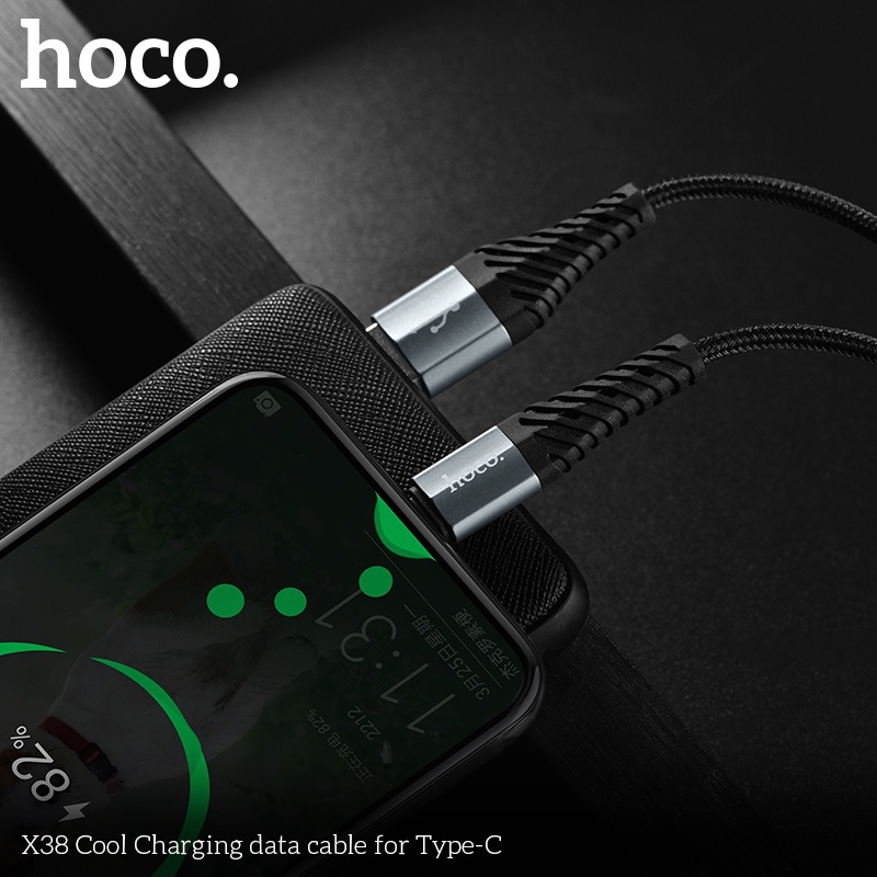 Dây sạc Hoco X38 Micro Type-C hỗ trợ dòng 2.4A 12W bọc dù chống đứt gãy dài 1 mét dành cho android: samsung, oppo, vivo