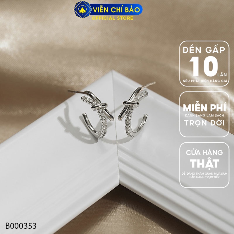 Bông tai nơ cách điệu đính đá chất liệu bạc Thái 925 thời trang phụ kiện trang sức nữ Viễn Chí Bảo B000353