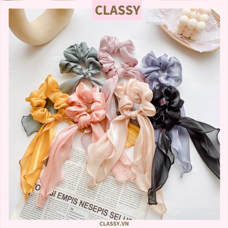 Dây cột tóc Classy scrunchies vải voan 16.5cm màu pastel nhẹ nhàng dành cho nữ PK1209