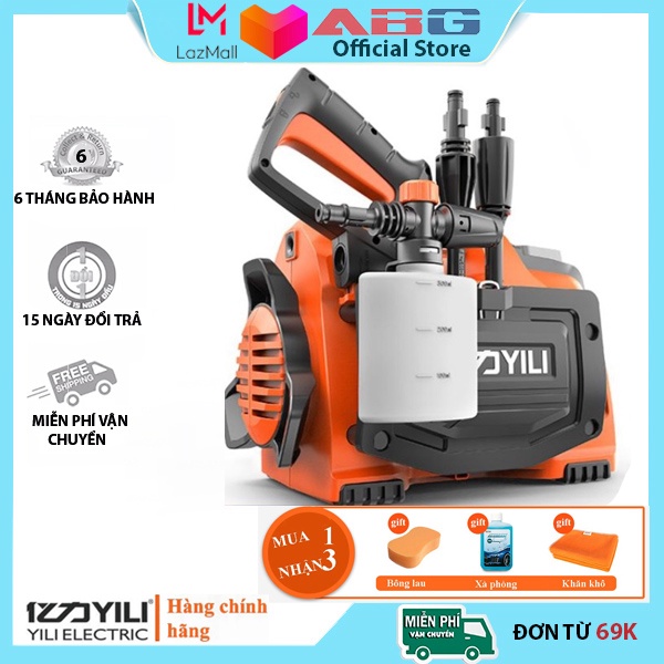 Máy Rửa Xe Áp Lực Cao Dùng Trong Gia Đình Yili Ylq4450G-O Tặng Kèm Nhiều Phụ Kiện Dùng Rửa Xe Cao Áp Ô Tô Xe Máy Mini Bả