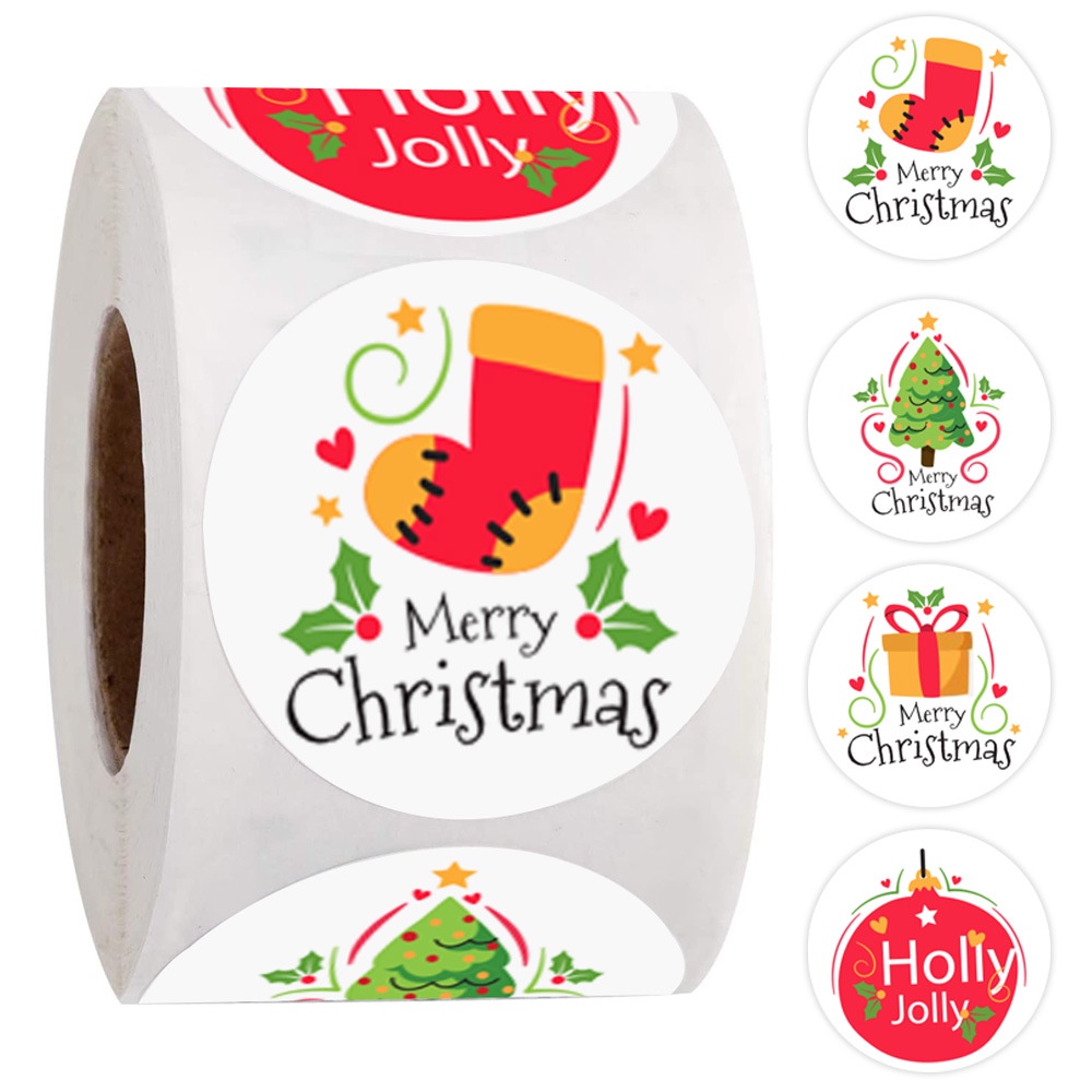 Cuộn 500 Sticker tròn Giáng sinh niêm phong dán hộp túi đóng hàng TE13 - Vua Bao Bì, decal nhãn dán bao bì