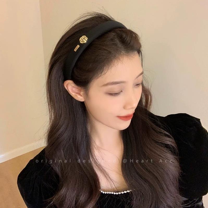 Băng Đô Softie Cài Tóc Đính Hoa Trà Sang Trọng Phong Cách Retro Cho Nữ