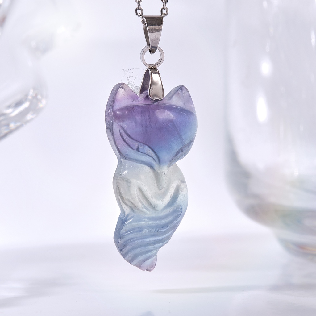 Mặt Dây Chuyền Hồ Ly Đá Fluorite Thiên Nhiên