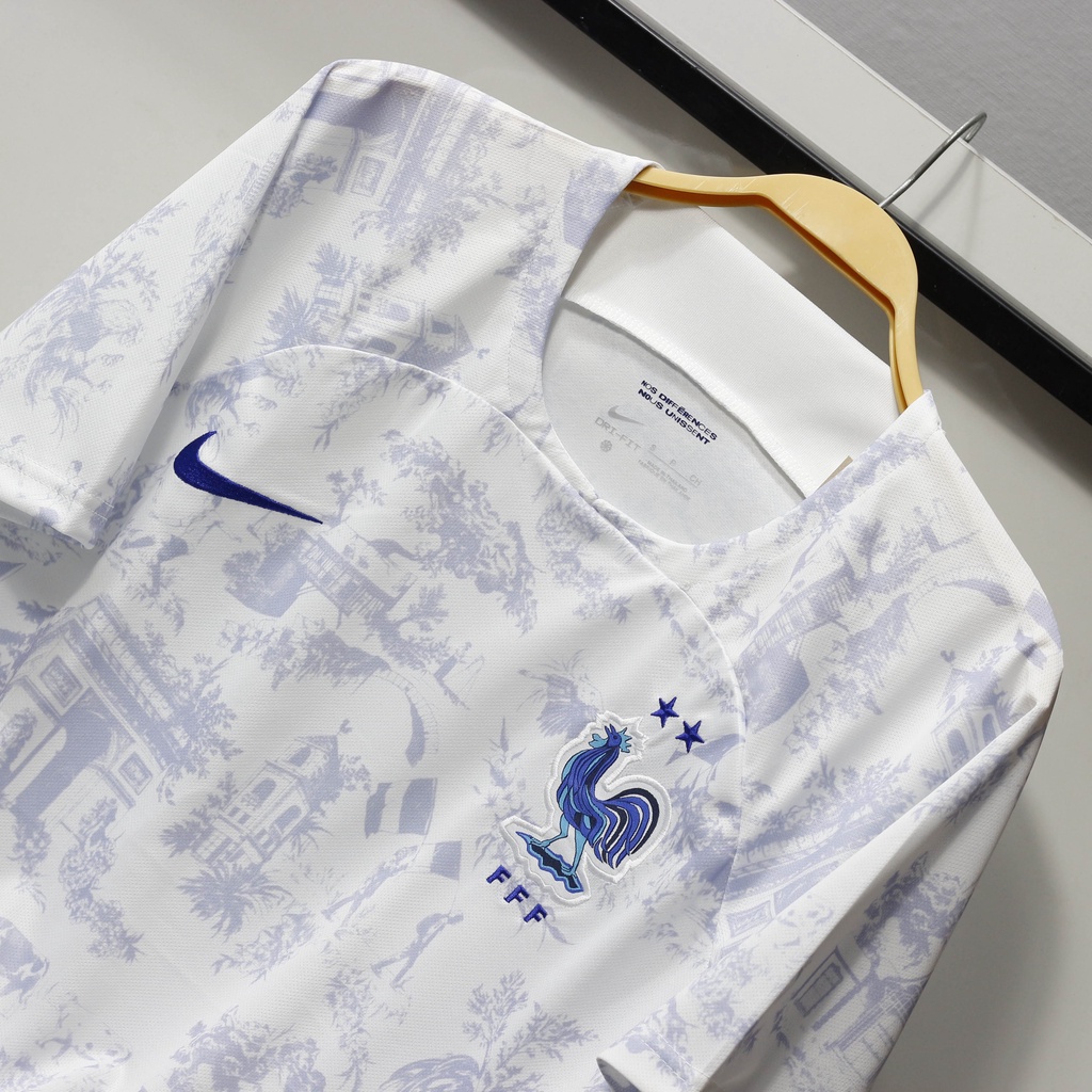 Áo tuyển Pháp sân khách Leaguestore 22/23 - bộ quần áo đá bóng màu trắng họa tiết vải dệt mịn form âu