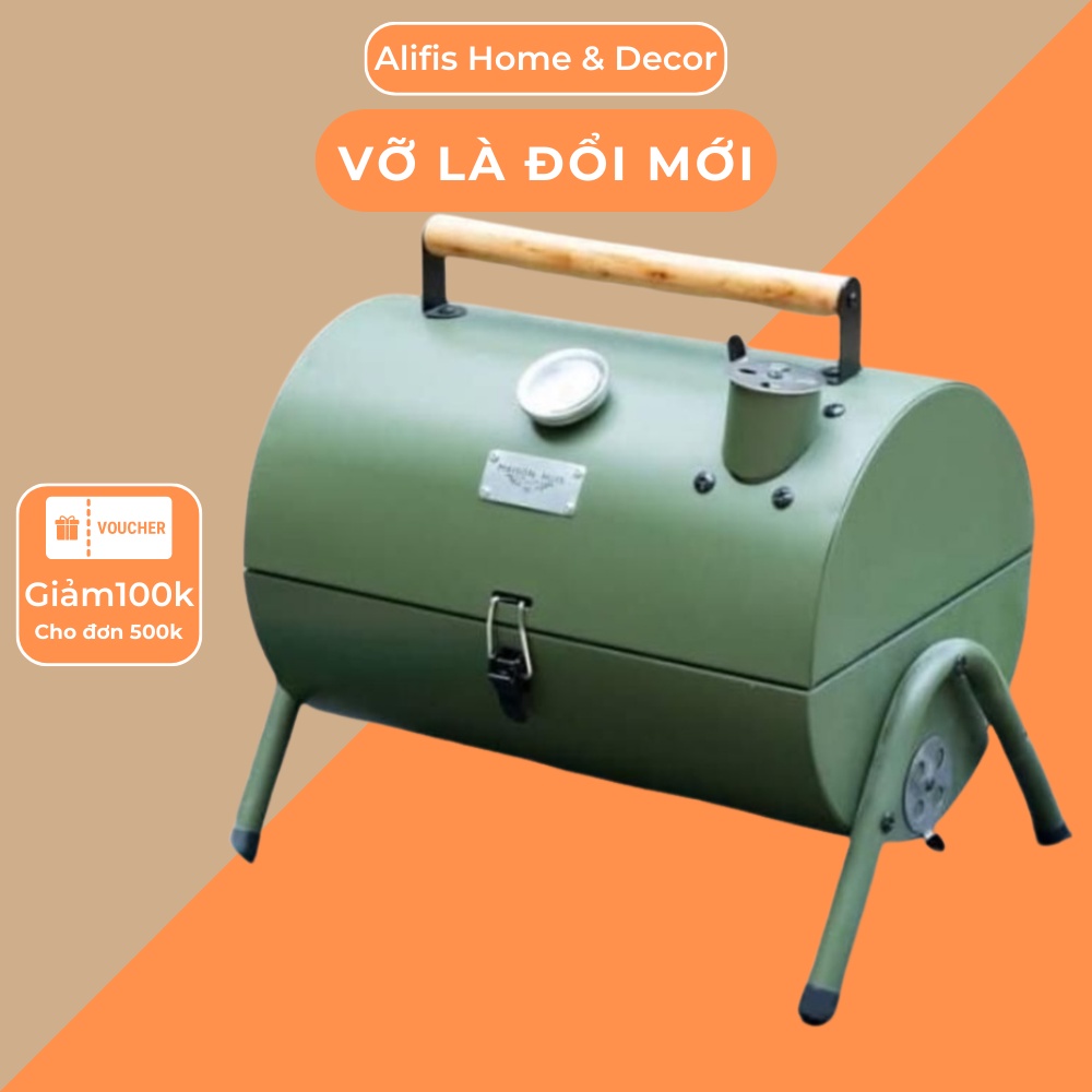 Bếp nướng than hoa ngoài trời có nắp đậy , lò nướng than BBQ inox