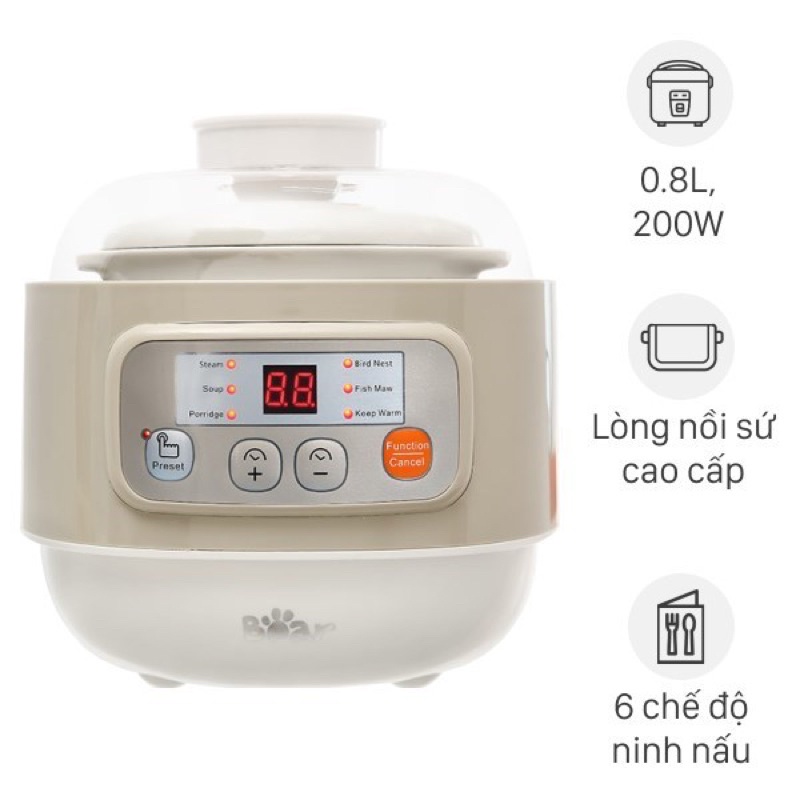 Nồi Nấu Chậm Đa Năng 4in1 Bear DDZ-A08G2 - Chính Hãng - Bảo Hành 18 Tháng