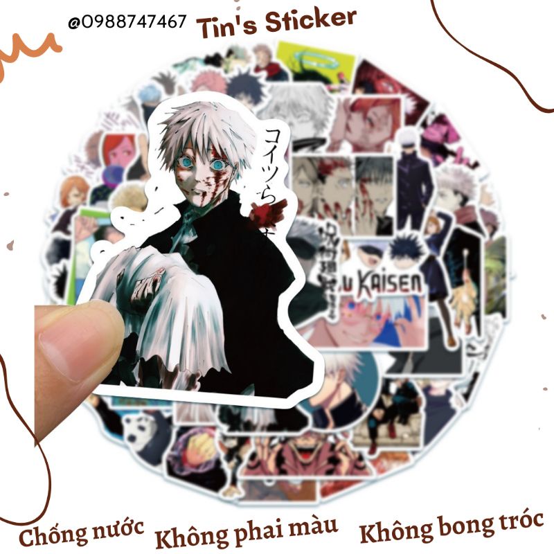 Set combo 50 miếng dán sticker Hoạt hình anime Chú Thuật Hồi Chiến Jujutsu Kaisen chống thấm nước dán nón mũ bảo hiểm