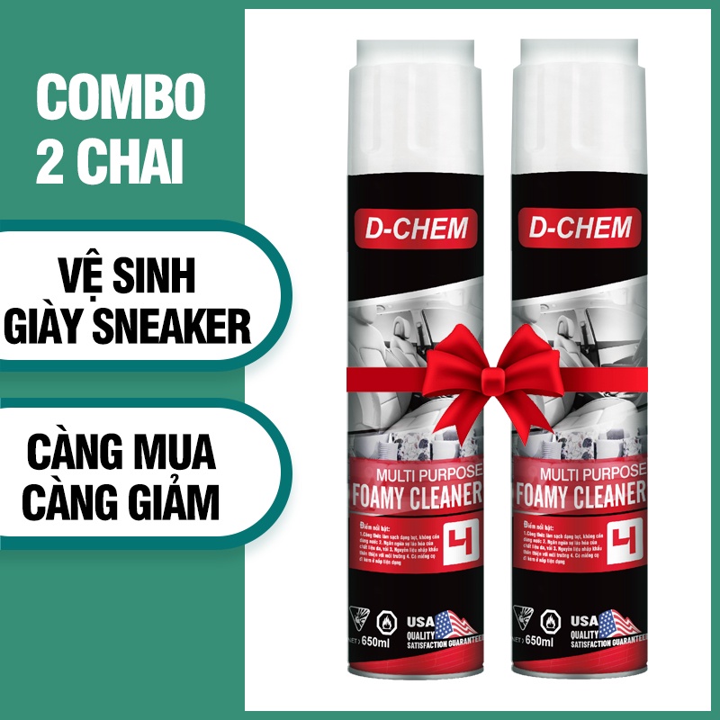 Combo 2 Bình Xịt Vệ Sinh Giày Sneaker D-Chem Chai Lớn 650ml Dạng Bọt Tẩy Sạch Vết Bẩn GIày Dép Nhanh Chóng Tiện Lợi